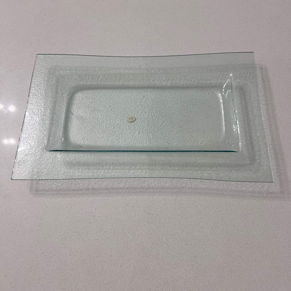 Deep Rectangle Clear Textured Glass‎ Platter Tray 14"